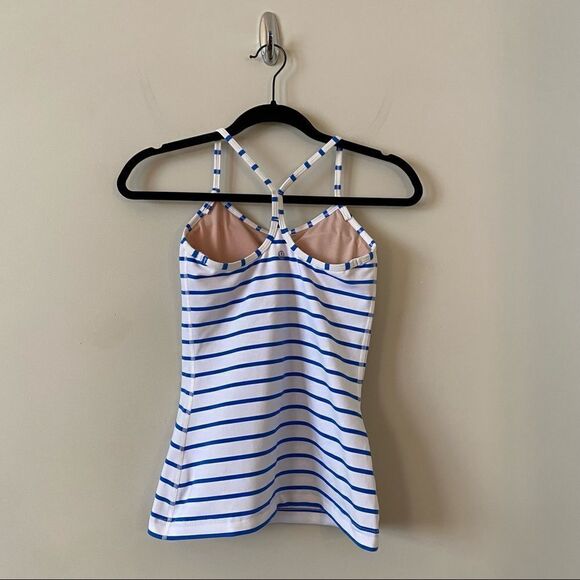 Lululemon-Power Y Tank *Luon Deauville Stripe Pipe Dream Blue White (Size:4) - Picture 3 of 8